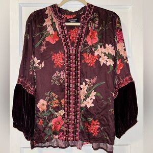 Women’s Johnny Was Workshop Paris Effortless Tunic Top Silk Velvet Blouse L